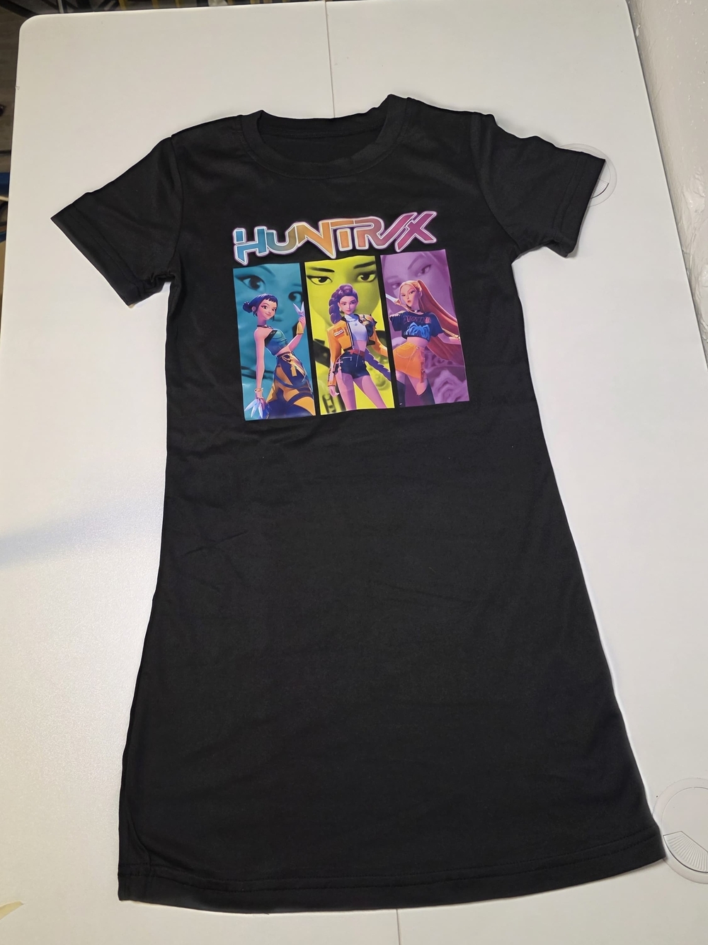 Black Graphic Tee Dress with Colorful K/DA-Inspired Art